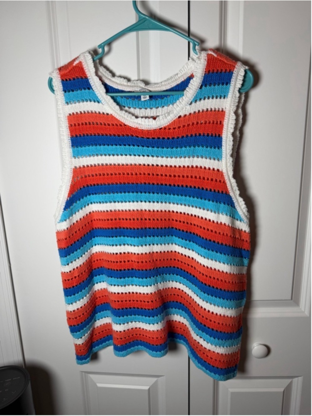 Crown & Ivy Striped Crochet Tank Top XL Orange Blue White